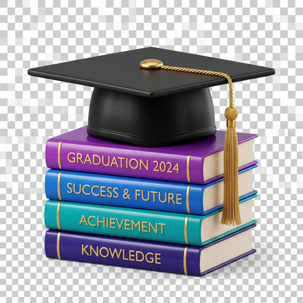 Graduation cap on books